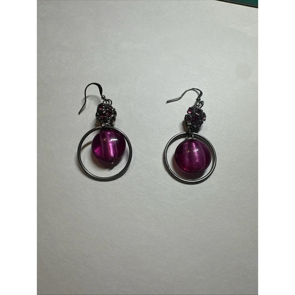 Unbranded Drop Earrings Women OS Magenta Excellent Geometric Orb Gunmetal Pavé